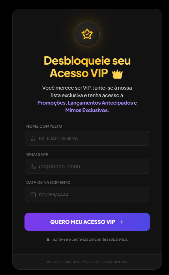 Tela de Cadastro VIP do Sistema